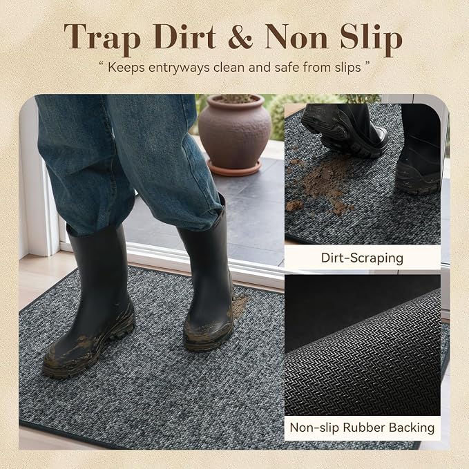 MontVoo Door Mat Indoor Entrance Doormat, Absorbent Durable Rubber Non Slip - Image 3