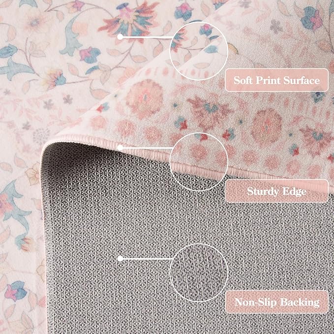 Wonnitar Floral 5x7 Washable Nursery Rug, Boho Ultra-Thin Soft Non Slip Floor - Image 5