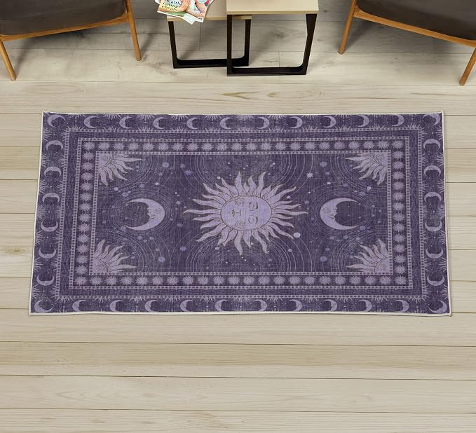 Ambesonne Sun and Moon Decorative Rug, Bohemian Artwork Design of Crescent by Ambesonne