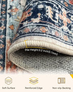 Area Rugs 3'x12' Washable Non-Slip, Floral Vintage Distress Print Pattern - Image 2