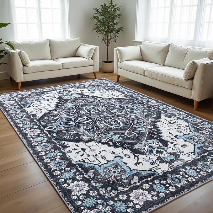 Area Rug for Living Room, 6x9 Machine Washable Non Slip Large Faux Wool Throw - Image 3