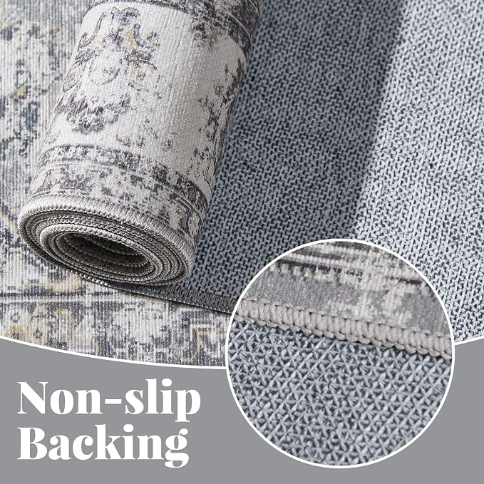 jinchan Fiora Hallway Runner Rug 3x10 Machine Washable Runner Rug Grey Vintage - Image 5