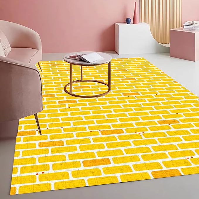 Rustic Brick Texture Area Rug 9x12 Yellow Farmhouse Washable Non Slip Living by Mamatong