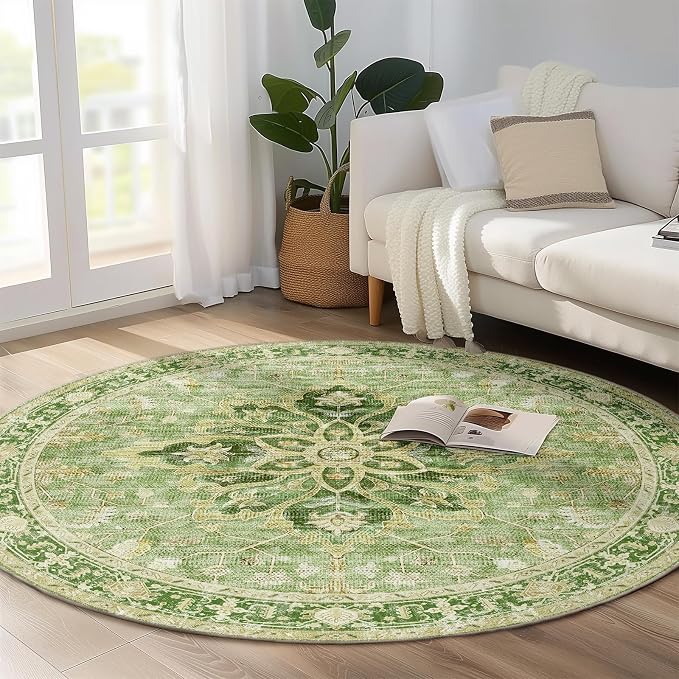 Area Rugs 6ft Washable Non-Slip, Floral Vintage Distress Print Pattern - Image 3
