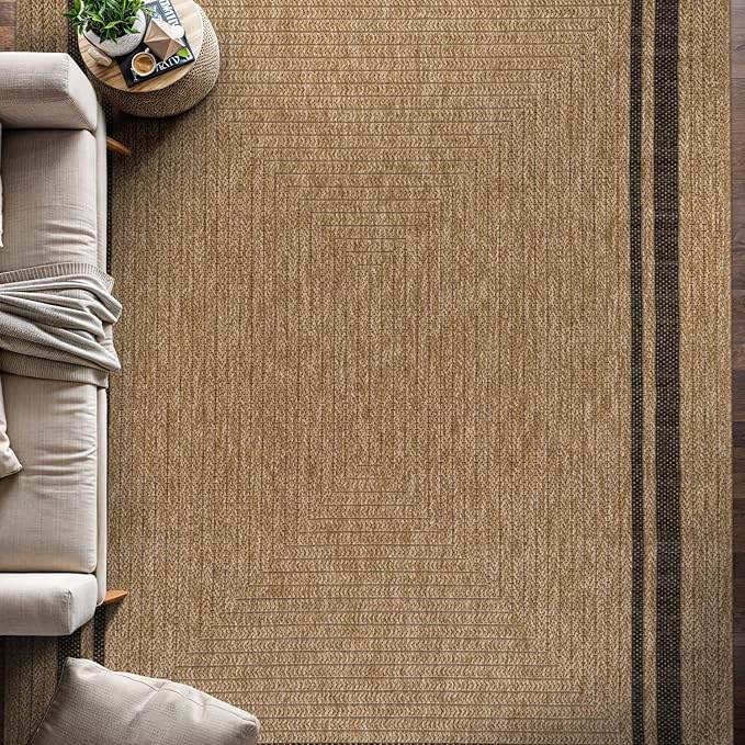 Beverly Rug Easy Jute Bordered Rug 5x7 Washable Durable Indoor Outdoor Area Rugs - Image 4