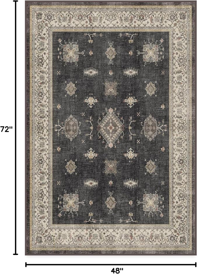 RUGGABLE Washable Vintage Area Rug – Verena Dark Wood 4x6, Stain-Resistant - Image 2