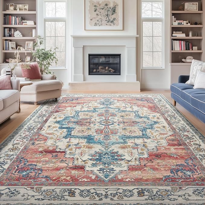 Boho Rugs for Bedroom Girls Playroom, Distressed Medallion Printed 8x10 Rugs - Image 5