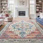Boho Rugs for Bedroom Girls Playroom, Distressed Medallion Printed 8x10 Rugs - Image 5