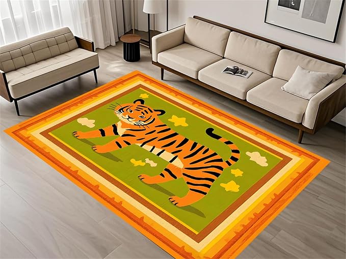 Tiger Rugs for Living Room，4x5ft, Modern Minimalist Style Orange Tiger Rug by Unknown
