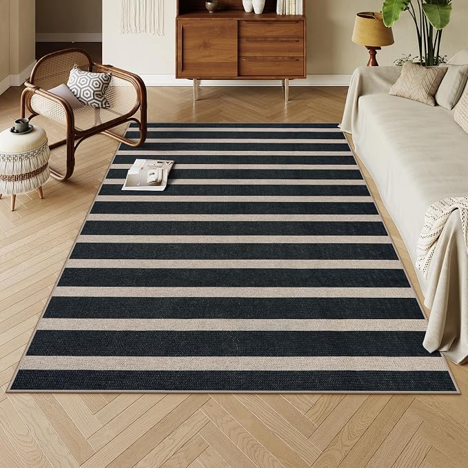 Lahome Striped Easy Jute Indoor Outdoor Rug, Washable Rugs 5x7 - Image 3