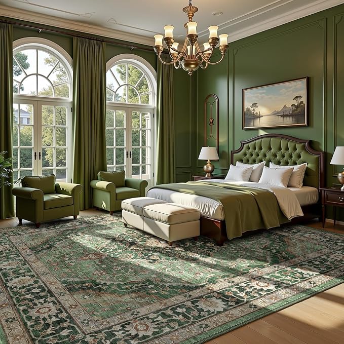 10x12 Green Rugs for Living Room Bedroom, Washable Area Rugs Non Slip Large Rug - Image 2