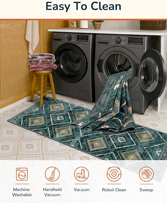Area Rug 6x9 Rug Machine Washable Non-Slip Low Pile Print Pattern Western Rug - Image 3
