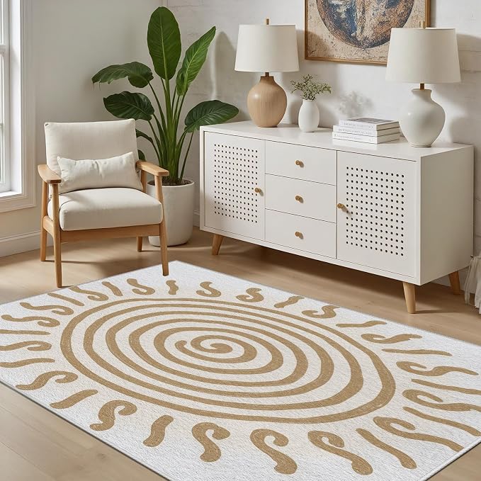 Boho Washable Rugs for Bedroom 6x8, Modern Sun Print Soft Minimalism Area Rug by Unknown