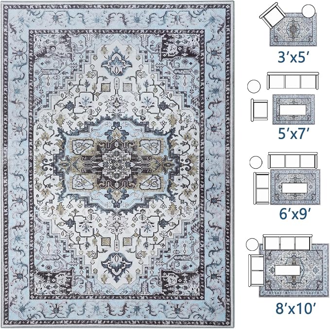 Washable Area Rugs 5x7, Low Pile Soft Vitnage Distressed Rug - Image 5