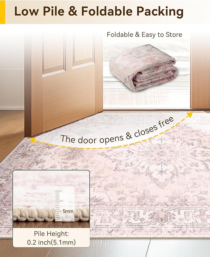 Area Rugs 3'x10' Washable Non-Slip, Floral Vintage Distress Print Pattern - Image 7