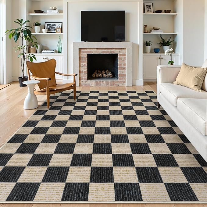 LIVEBOX 8x10 Area Rugs for Living Room, Checkered Non-Slip Washable Rugs by LIVEBOX
