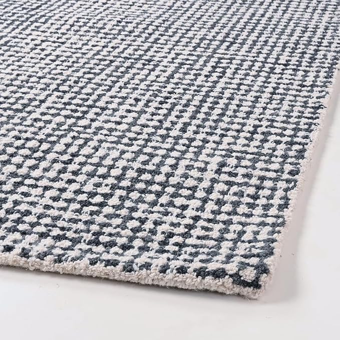 Hand-Tufted 100% Wool Pile Area Rug – Geometric Textured Grid Check Pattern – by RestorationandRenovation