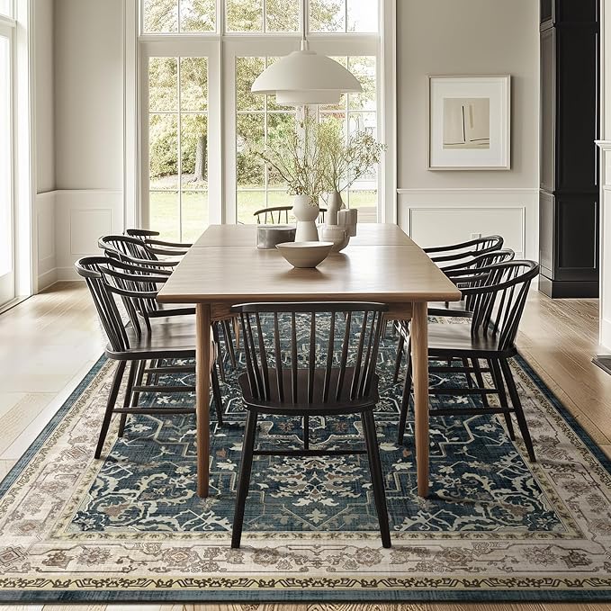 Large Vintage Area Rugs 9x12 for Living Room, Dark Distressed Medallion Printed - Image 3