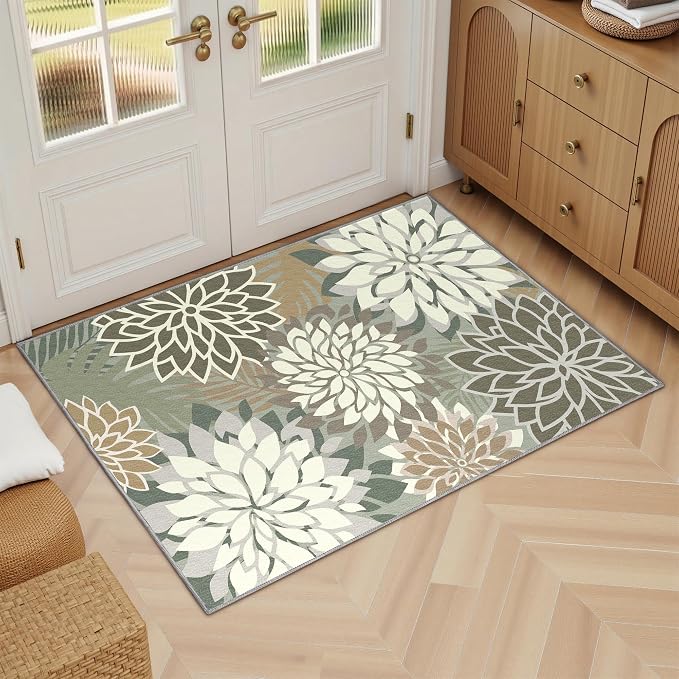 2x3 Washable Small Rug Tropical Botanical Modern Floral Indoor Chenille Door - Image 6
