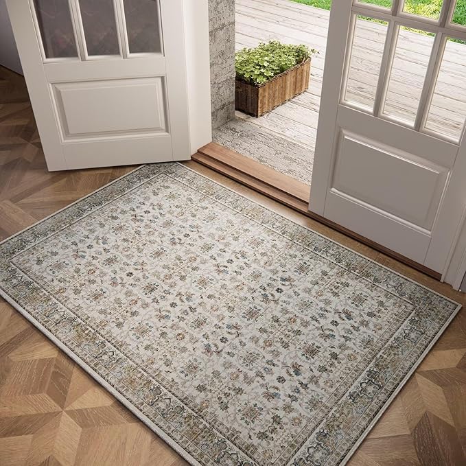 Washable 2x3 Entryway Rug, Boho Non-Slip Door Mat Vintage Distress Small Rugs by Hedwior