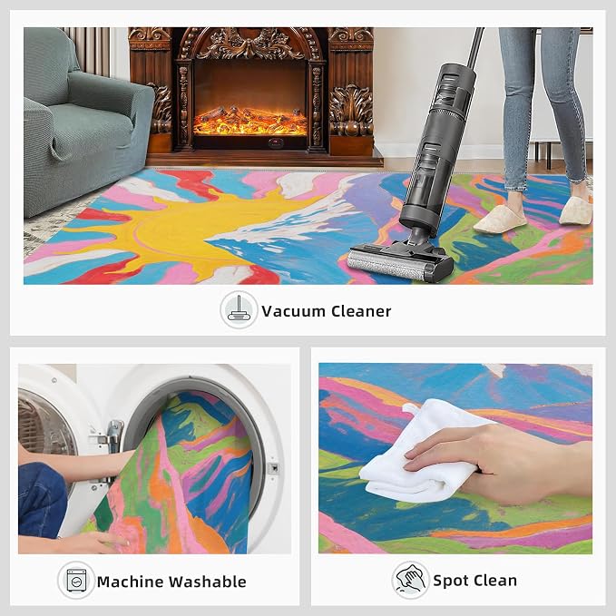 Boho Sun Area Rugs 3x4ft, Watercolor Mountain Kids Bedroom Rug, Abstraction - Image 6
