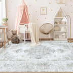 Area Rug 5x7 Living Room Rug, Machine Washable Vintage Distressed Medallion Rug - Image 3