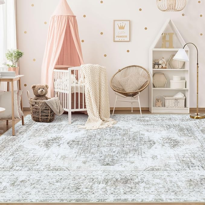 Area Rug 5x7 Living Room Rug, Machine Washable Vintage Distressed Medallion Rug - Image 3