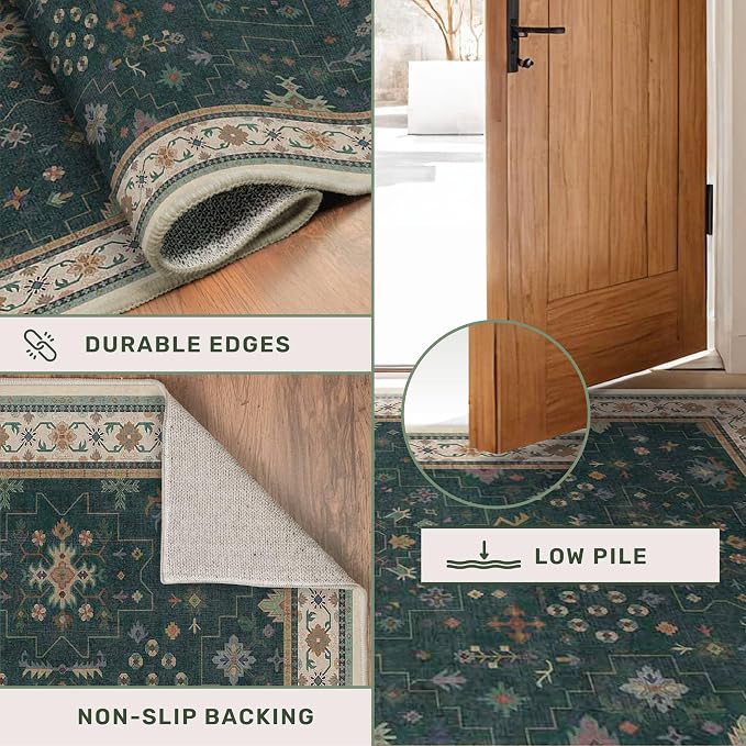 Dark Green Vintage 7x10 Washable Rugs - Image 5