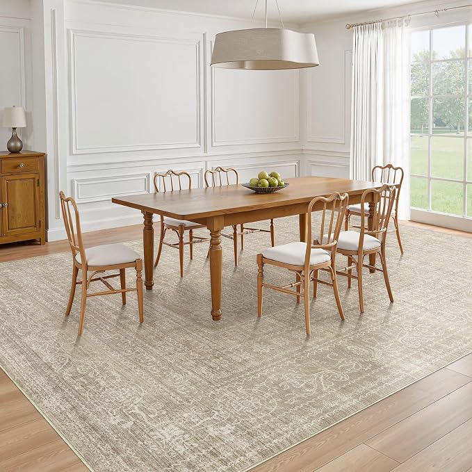 8x10 Area Rugs Living Room: Washable Large Vintage Rug Neutral Non-Slip Soft - Image 6