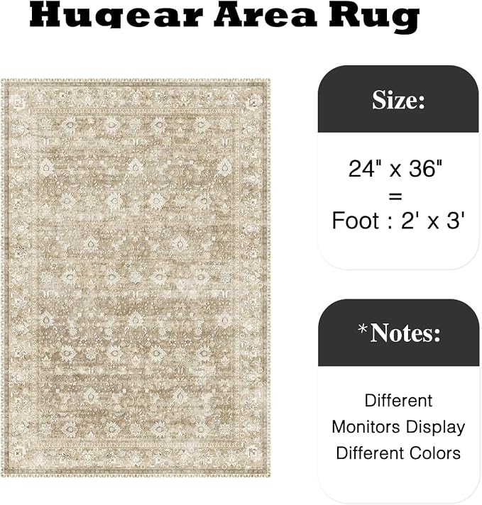 HUGEAR 2x3 Small Rug Machine Washable Area Rug Beige Entryway Rugs Entrance - Image 2