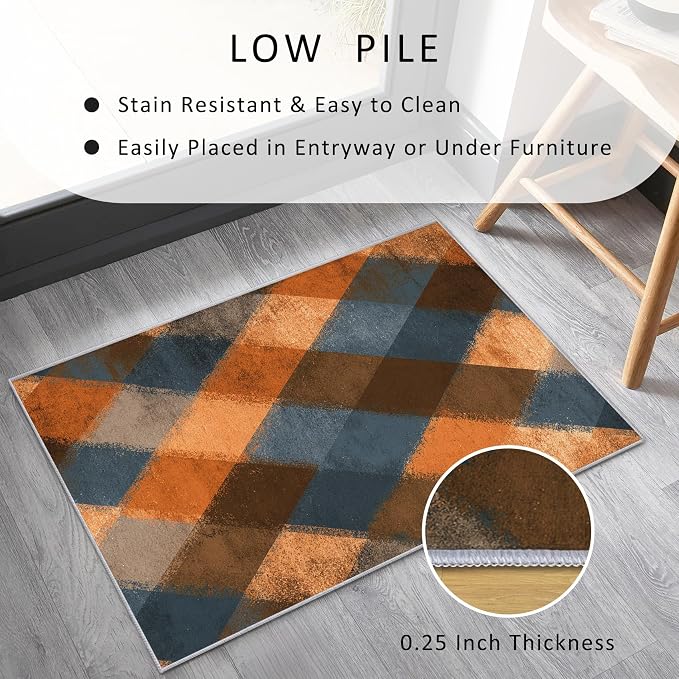 Checkered Geometric Rug, Washable 6x9 Rug - Image 4