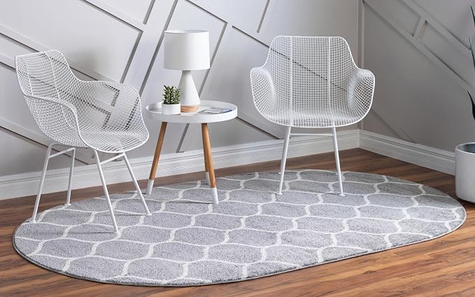 Rugs.com Lattice Frieze Collection Rug – 8' x 10' Oval Light Gray Medium Rug - Image 2