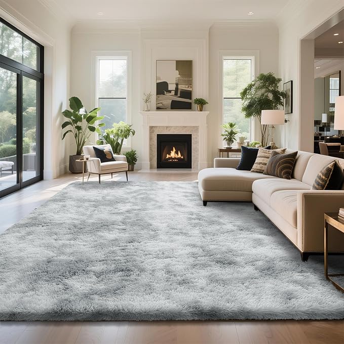 Fluffy Rug Shaggy Area Rug, Gradual Grey 10x14 Area Rugs by Yongyangjuxi