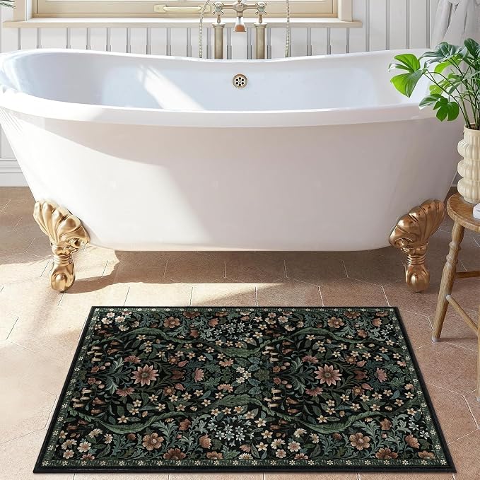 Floral 2x3 Entryway Rug, Washable Front Door Mat Indoor Non Slip Low Pile Small - Image 5