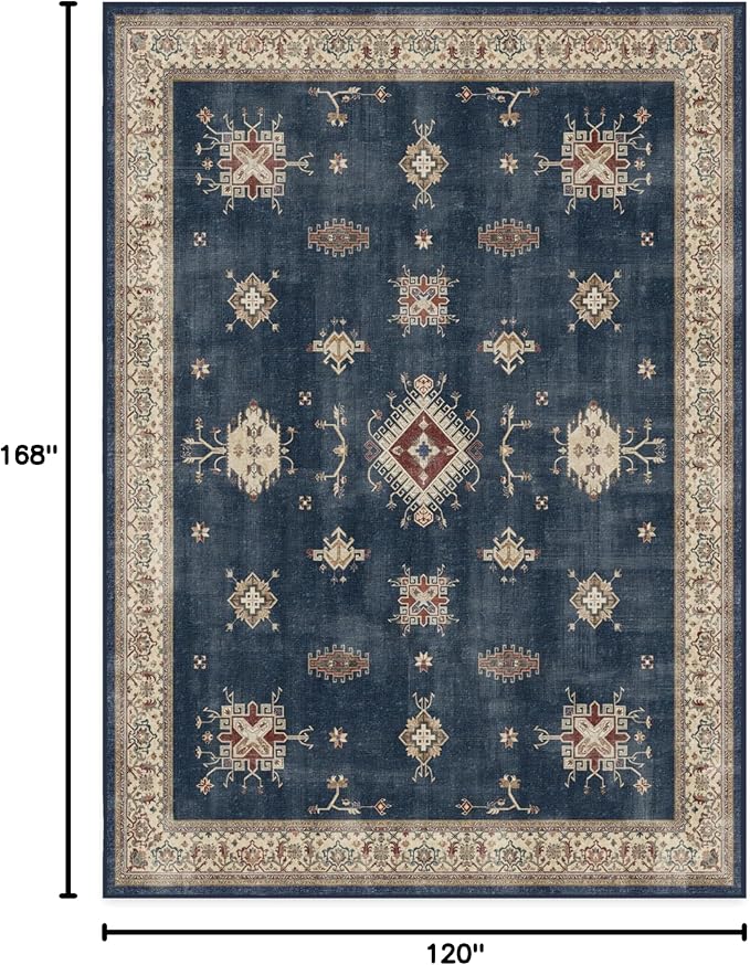 RUGGABLE Washable Vintage Area Rug – Verena Sapphire 10x14, Stain-Resistant - Image 2