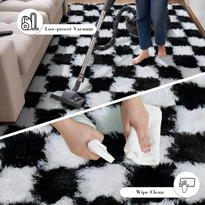 Checkered Rug for Bedroom, 2x6 Black and White Area Rugs, Classic Checkered - Image 7