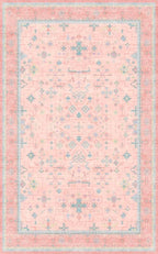 Pink and Blue Washable 5x8 Living Room Rugs, Boho Aethestic Oushak Vintage Area - Image 2