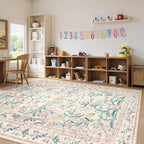 Lahome Boho Pink and White Area Rugs 9x12 Living Room, Washable Floral Large - Image 4