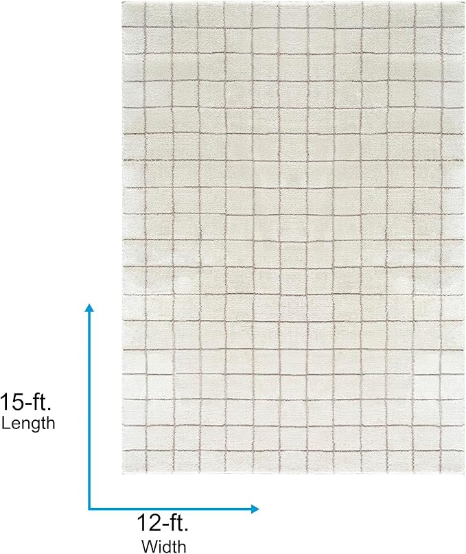 Livabliss x Our PNW Home Cascade Minimalist Grid Area Rug, Grid Ivory/Taupe - Image 2