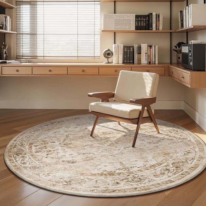 AMOAMI-6FT Round Rug-Rugs for Living Room-Vintage Soft Beige Rugs for - Image 4