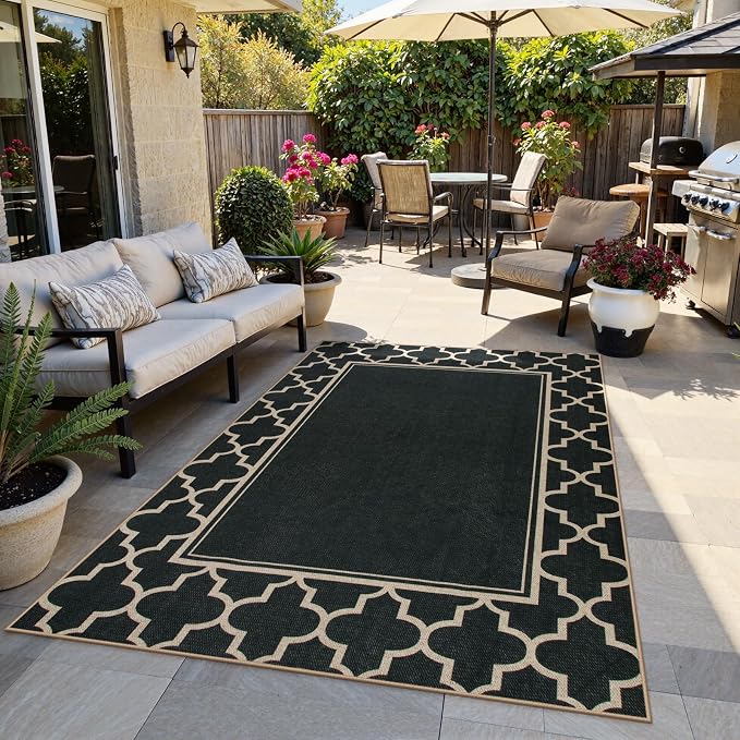 Moynesa Moroccan Easy Jute Outdoor Rug 8x10, Geometric Farmhouse Carpet - Image 6