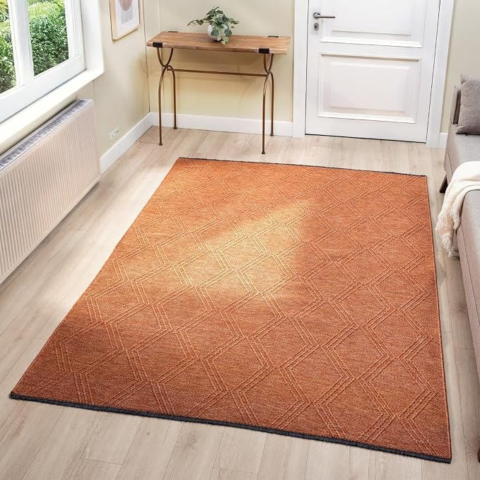 LUXE WEAVERS Modern Farmhouse Orange 5x7 Washable Area Rug, Anti-Slip Diamond by LuxeWeavers
