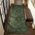 Green Medallion 3x7 Hallway Runner Rug, Washable Non Slip Runners by Jainmy
