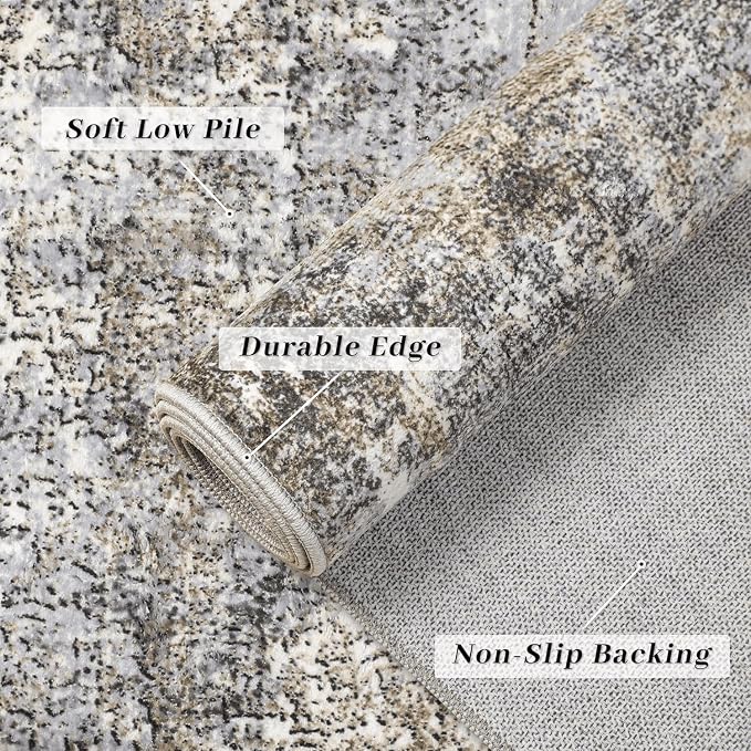 Machine Washable Area Rug 6x9 Grey Large Living Room Indoor Accent Rug Neutral - Image 8