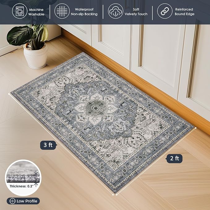 PURRUGS Vintage Farmhouse Boho Throw Rug 2x3 ft, Non-Slip Machine Washable Rug - Image 3