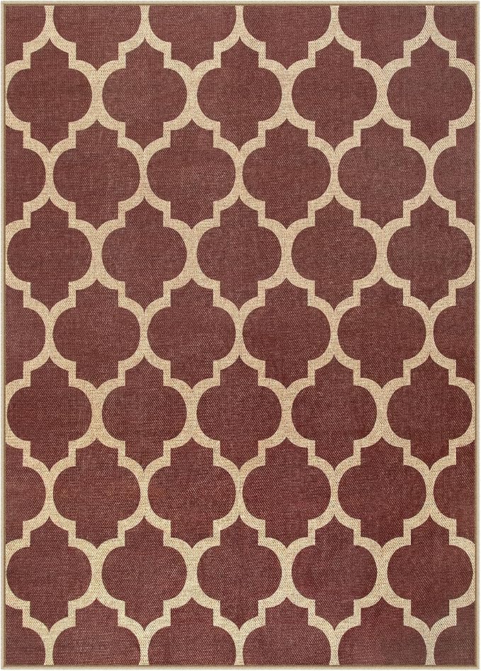 Lahome Moroccan Outdoor Rug 5x7, Easy Jute Red Washable Rugs - Image 2
