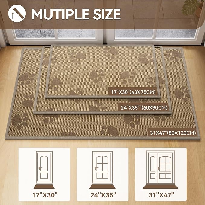 Door Mat Indoor Entrance 17"x30", 0.16" Thin Paw Print Low Pile Doormat - Image 2
