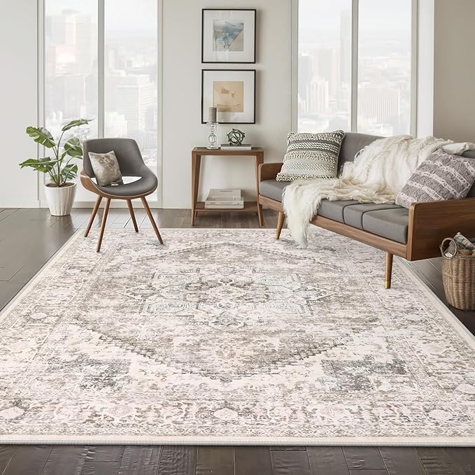 LIVEBOX 8X10 Area Rugs for Living Room, Washable Beige Neutral Boho Rugs Large by LIVEBOX