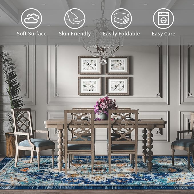 Easy-Going Large Area Rug 8x10 Washable Boho Rugs - Image 4