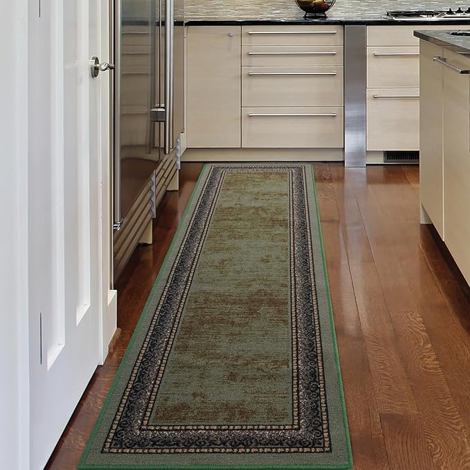 Antep Rugs Alfombras Bordered Modern 2x5 Non-Slip Low Pile Rubber Backing by AntepRugs